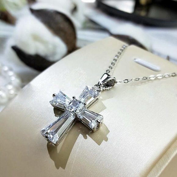 Fashion Dainty Refine White Zircon Filled Cross Necklace for Women, UNVN12402 - Picture 7 of 7